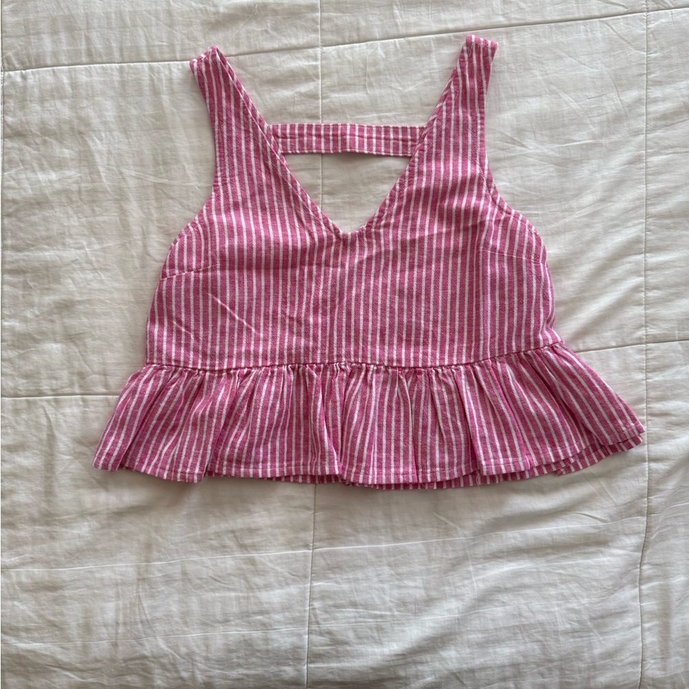 Pink and White Striped Peplum Crop Top